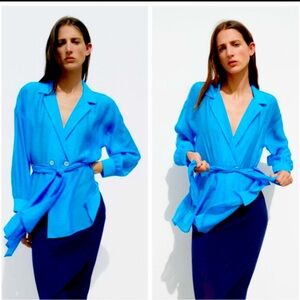 Zara Vibrant Blue Long Sleeve Blouse.